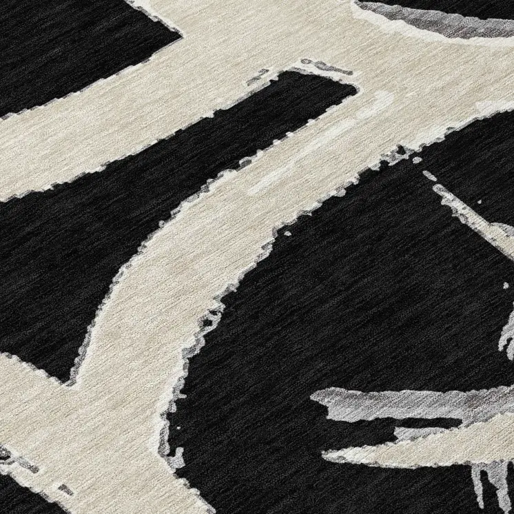 8' X 10' Black Ivory And Gray Abstract Washable Indoor Outdoor Area Rug