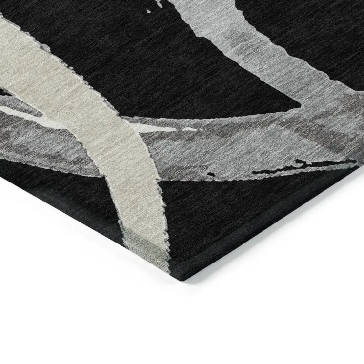 10' X 14' Black Ivory And Gray Abstract Washable Indoor Outdoor Area Rug