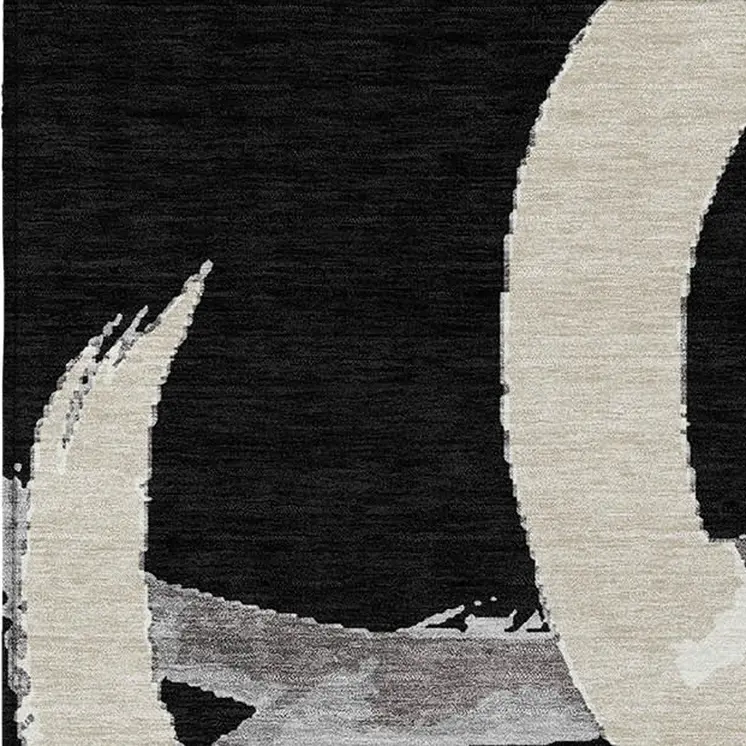 10' X 14' Black Ivory And Gray Abstract Washable Indoor Outdoor Area Rug
