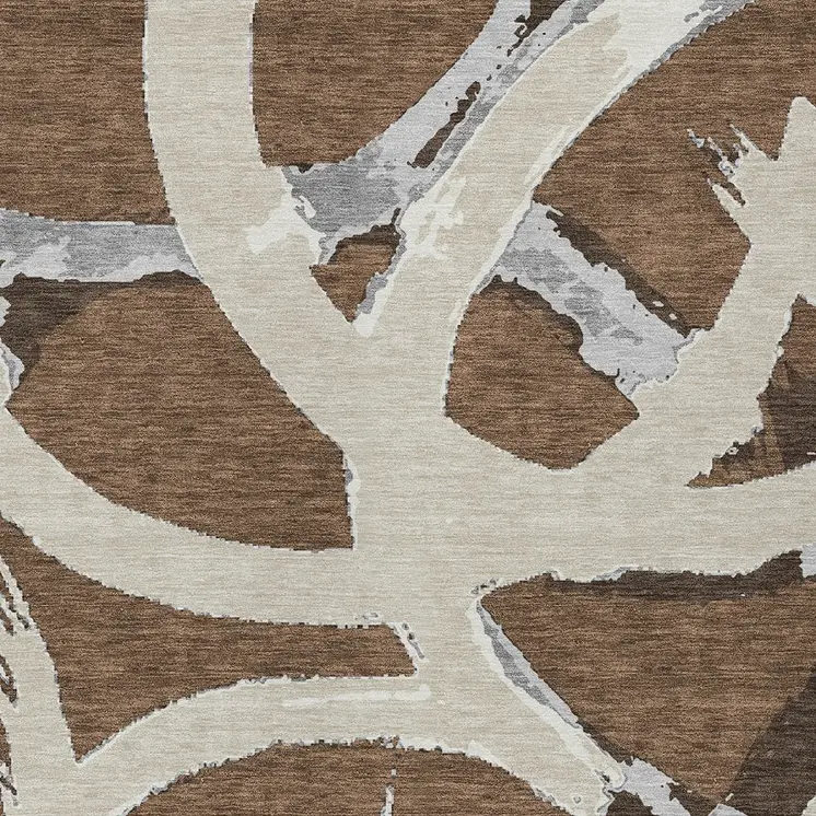 3' X 5' Brown Beige And Gray Abstract Washable Indoor Outdoor Area Rug