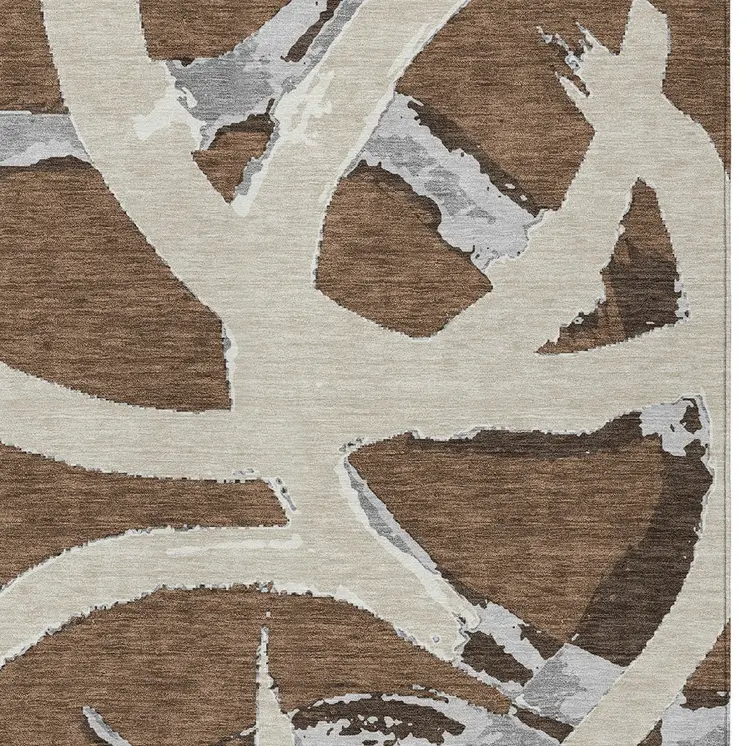5' X 8' Brown Beige And Gray Abstract Washable Indoor Outdoor Area Rug