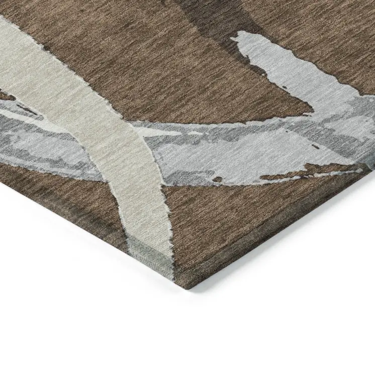 8' X 10' Brown Beige And Gray Abstract Washable Indoor Outdoor Area Rug