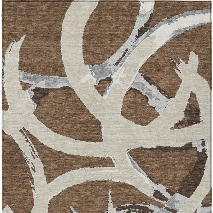 8' X 10' Brown Beige And Gray Abstract Washable Indoor Outdoor Area Rug
