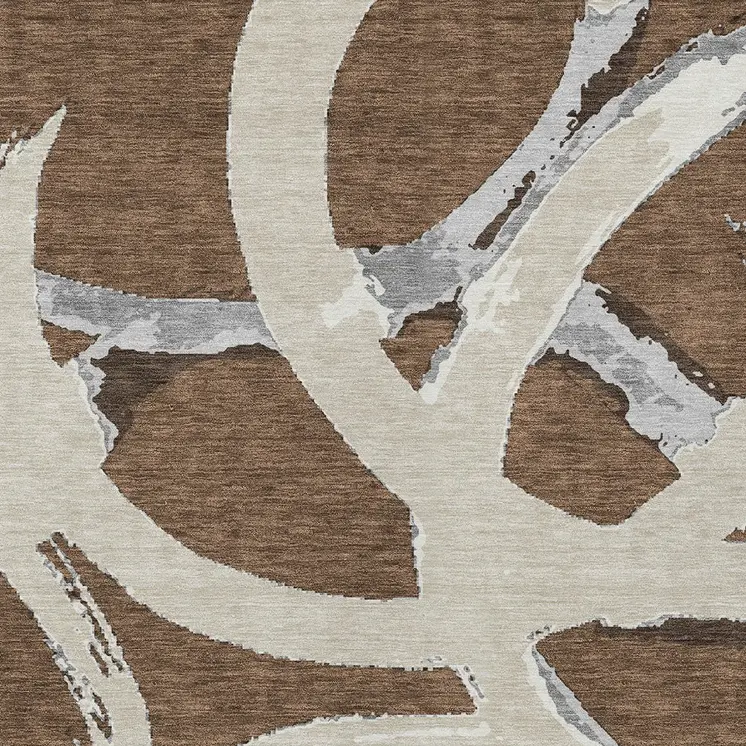 9' X 12' Brown Beige And Gray Abstract Washable Indoor Outdoor Area Rug