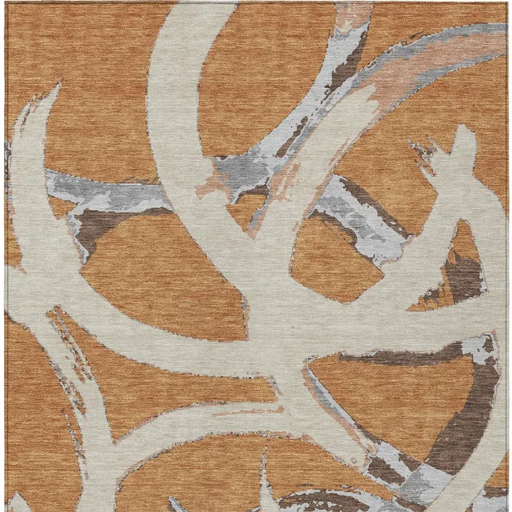 3' X 5' Copper Ivory And Gray Abstract Washable Indoor Outdoor Area Rug