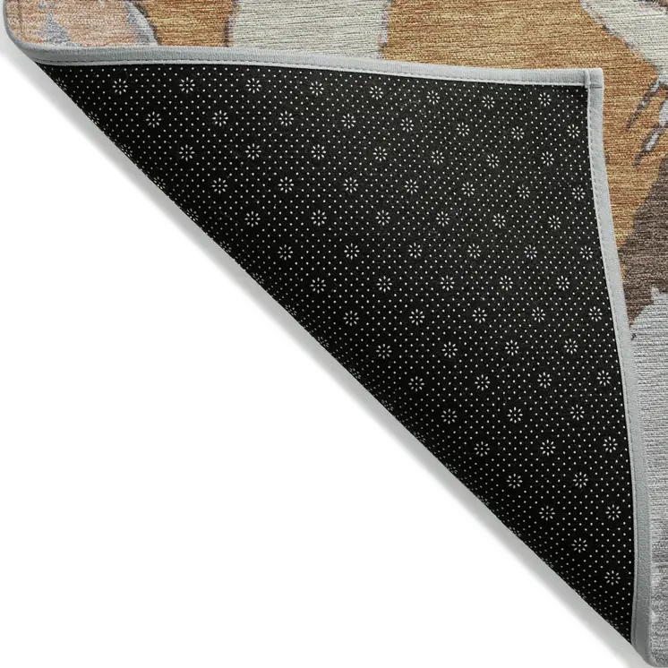 3' X 5' Copper Ivory And Gray Abstract Washable Indoor Outdoor Area Rug