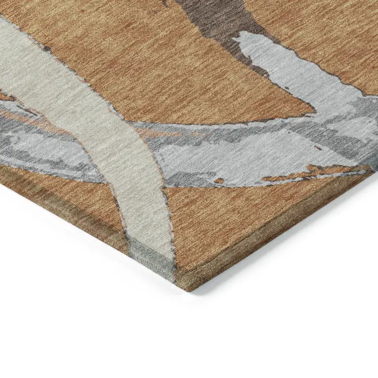 3' X 5' Copper Ivory And Gray Abstract Washable Indoor Outdoor Area Rug