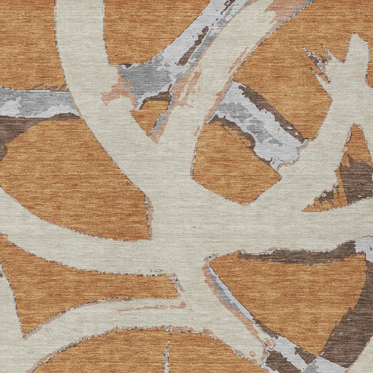 3' X 5' Copper Ivory And Gray Abstract Washable Indoor Outdoor Area Rug