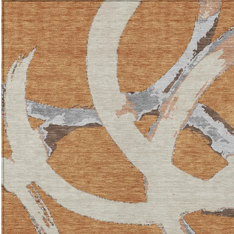 5' X 8' Copper Ivory And Gray Abstract Washable Indoor Outdoor Area Rug