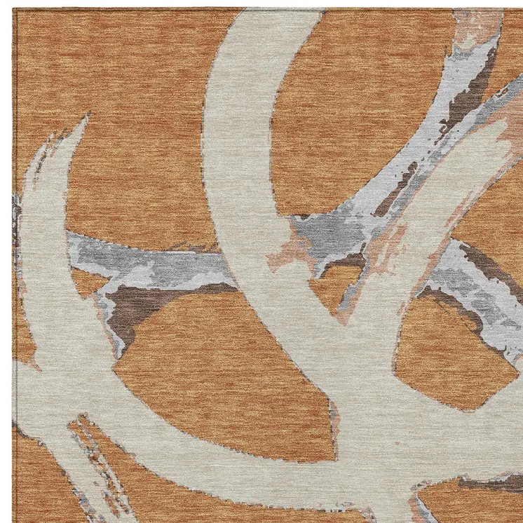 9' X 12' Copper Ivory And Gray Abstract Washable Indoor Outdoor Area Rug