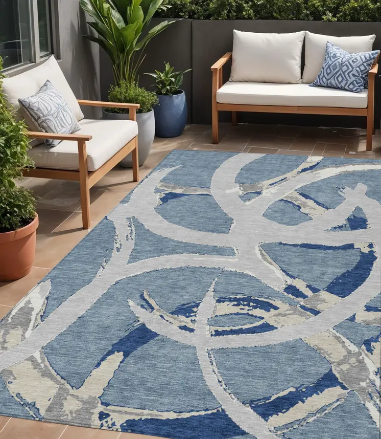 5' X 8' Gray Abstract Washable Indoor Outdoor Area Rug