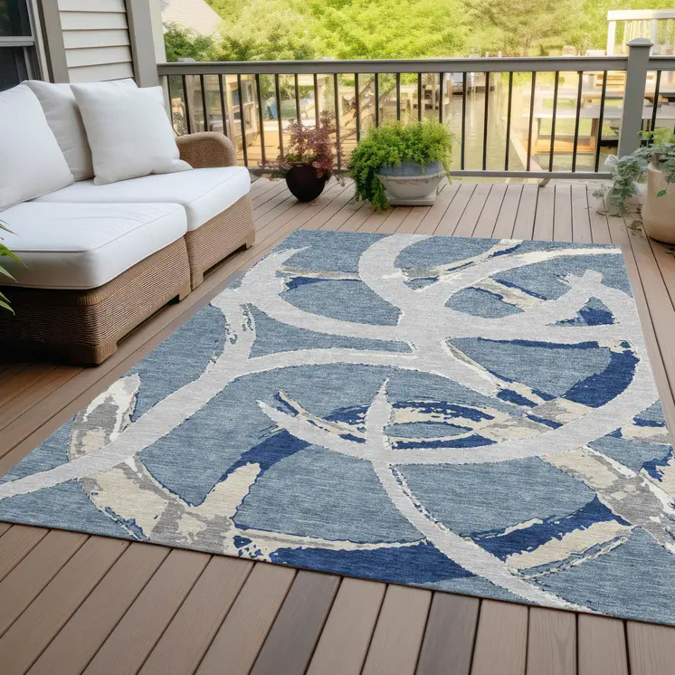 5' X 8' Gray Abstract Washable Indoor Outdoor Area Rug