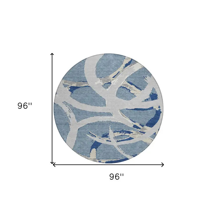 8' Gray Round Abstract Washable Indoor Outdoor Area Rug