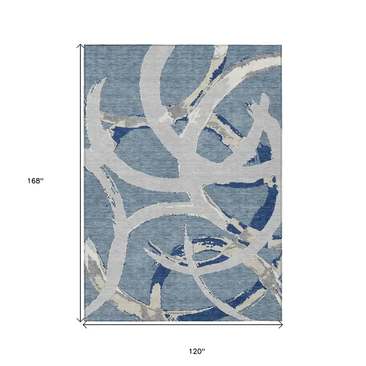 10' X 14' Gray Abstract Washable Indoor Outdoor Area Rug