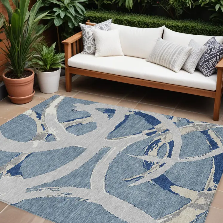 10' X 14' Gray Abstract Washable Indoor Outdoor Area Rug