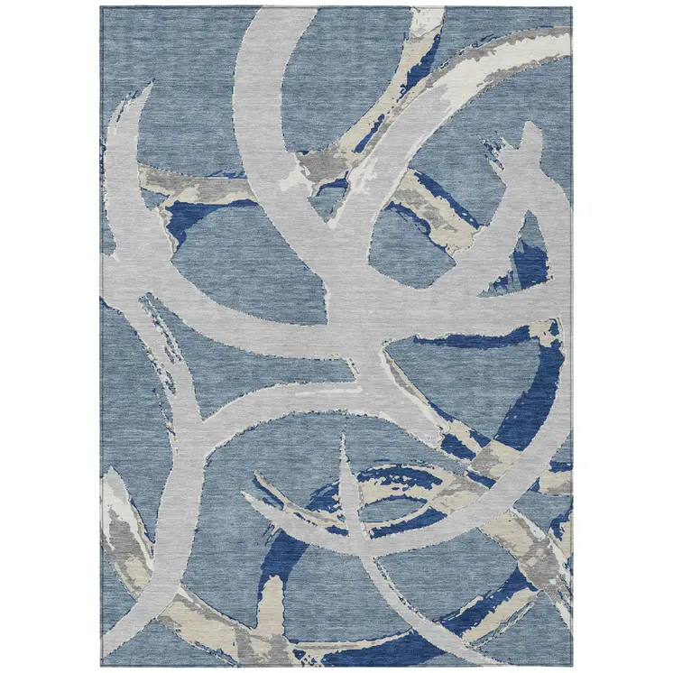 10' X 14' Gray Abstract Washable Indoor Outdoor Area Rug