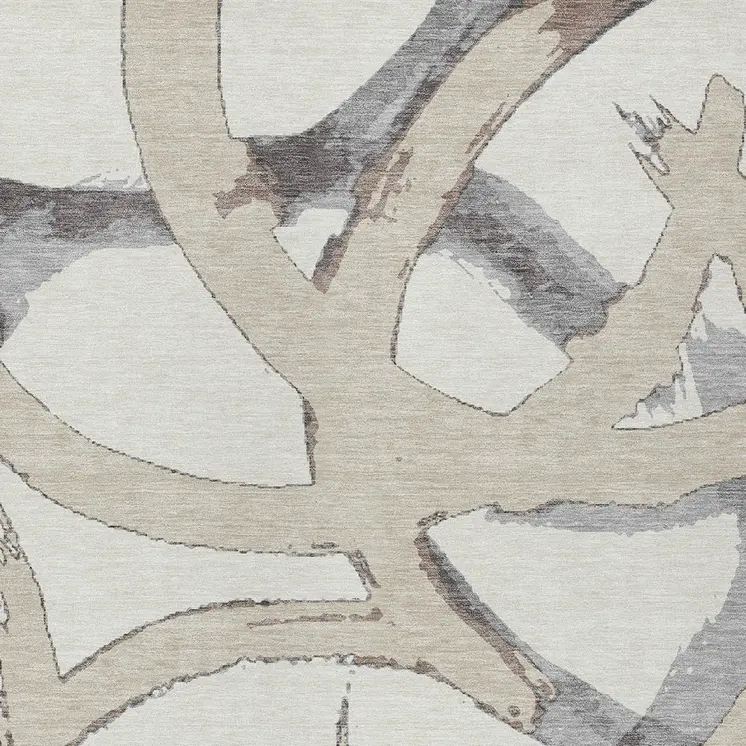 3' X 5' Ivory Gray And Beige Abstract Washable Indoor Outdoor Area Rug