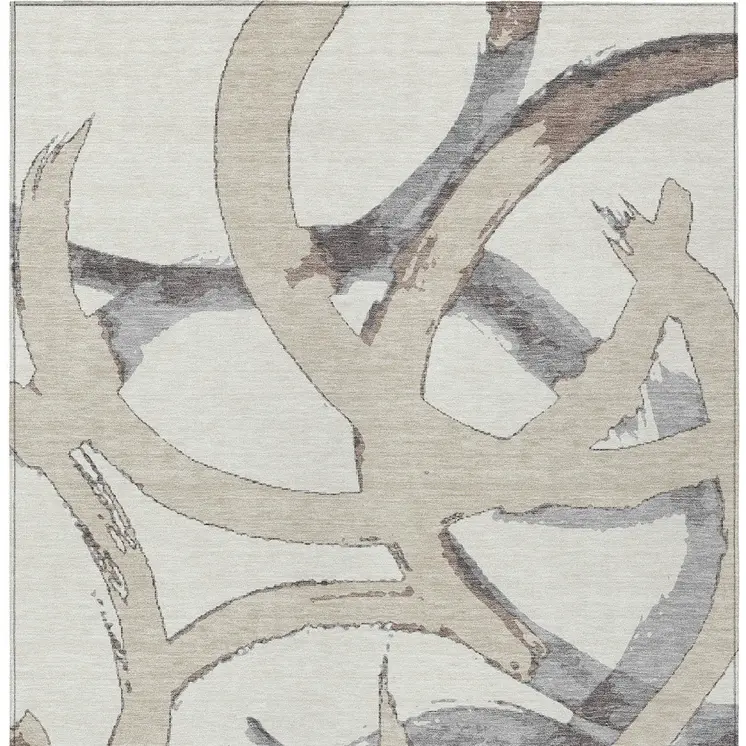 5' X 8' Ivory Gray And Beige Abstract Washable Indoor Outdoor Area Rug