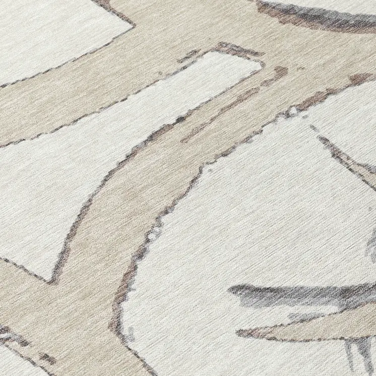 5' X 8' Ivory Gray And Beige Abstract Washable Indoor Outdoor Area Rug