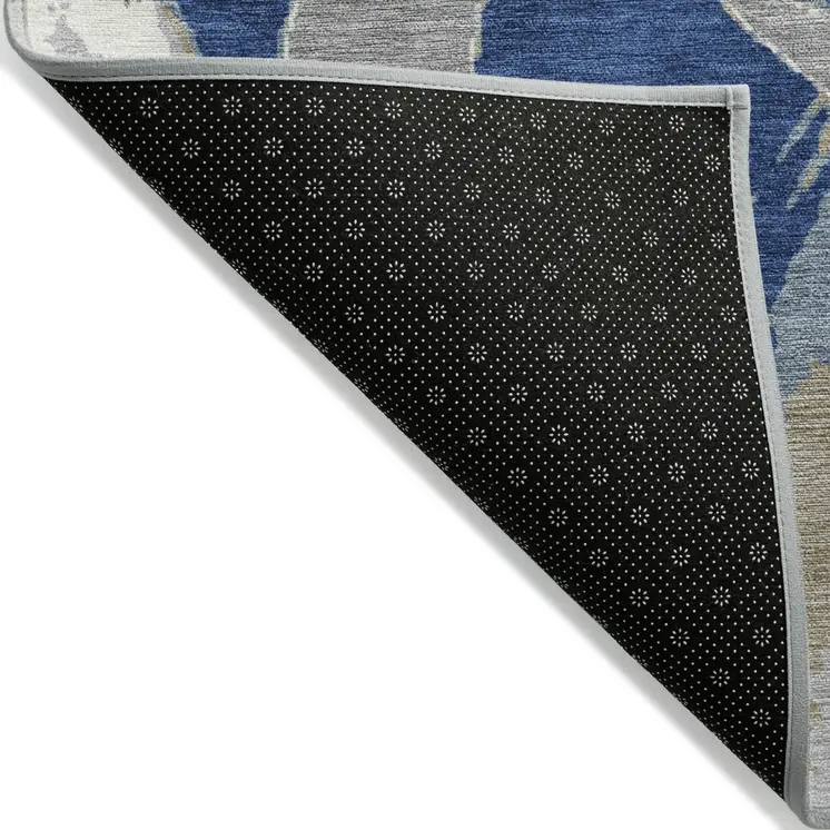 5' X 8' Navy Blue Gray And Ivory Abstract Washable Indoor Outdoor Area Rug