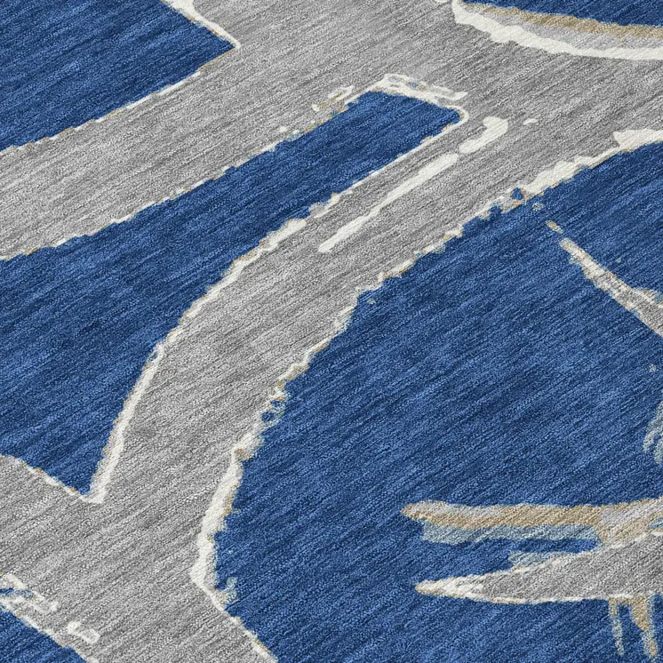 5' X 8' Navy Blue Gray And Ivory Abstract Washable Indoor Outdoor Area Rug