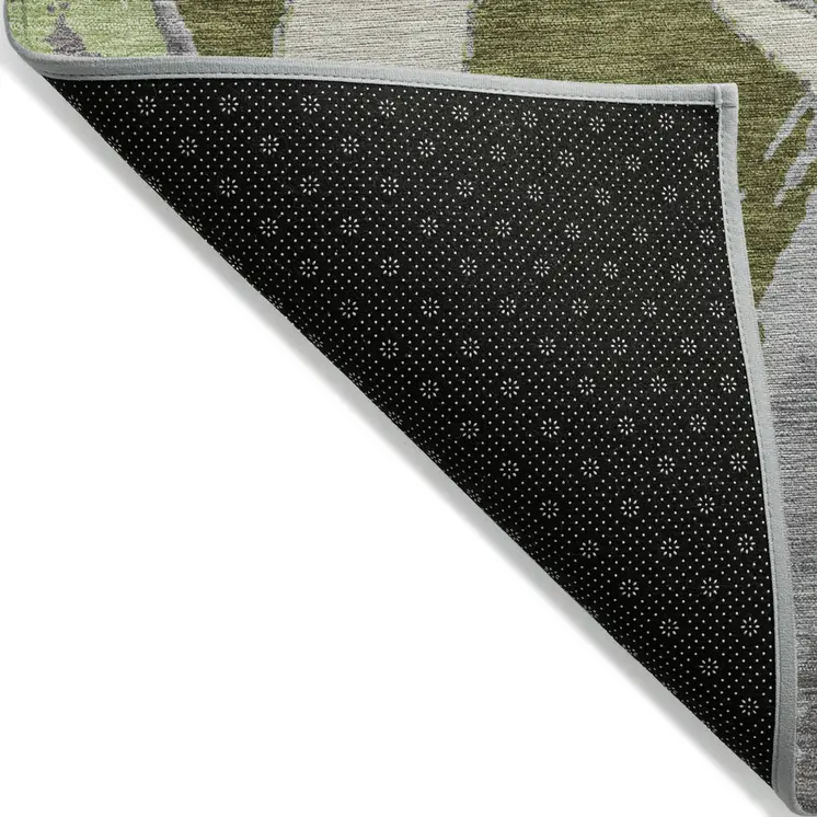 5' X 8' Olive Green Beige And Gray Abstract Washable Indoor Outdoor Area Rug