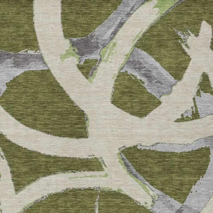 5' X 8' Olive Green Beige And Gray Abstract Washable Indoor Outdoor Area Rug