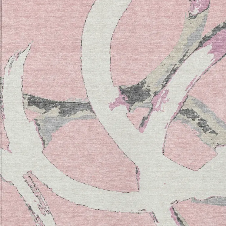 3' X 5' Pink Ivory And Gray Abstract Washable Indoor Outdoor Area Rug
