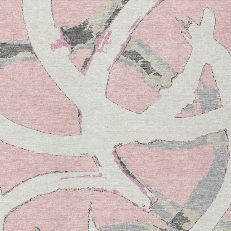 5' X 8' Pink Ivory And Gray Abstract Washable Indoor Outdoor Area Rug