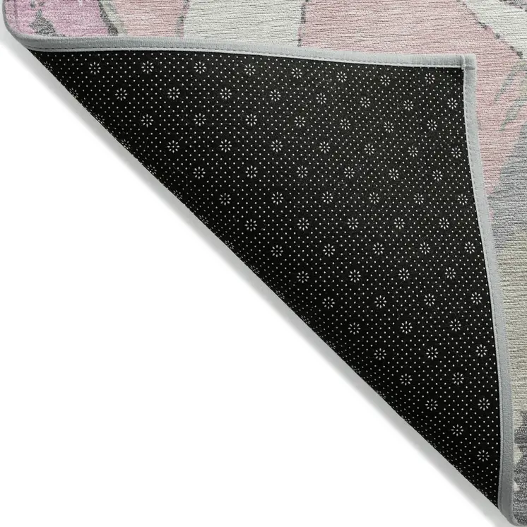8' X 10' Pink Ivory And Gray Abstract Washable Indoor Outdoor Area Rug