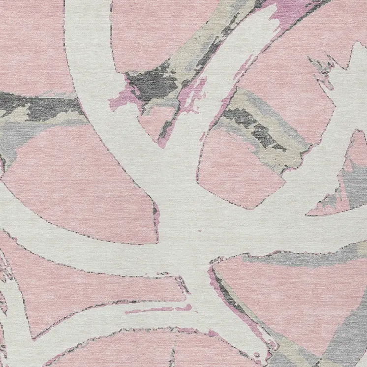 8' X 10' Pink Ivory And Gray Abstract Washable Indoor Outdoor Area Rug