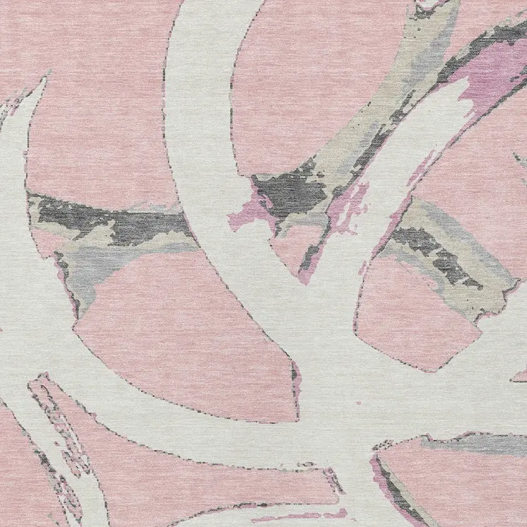 9' X 12' Pink Ivory And Gray Abstract Washable Indoor Outdoor Area Rug