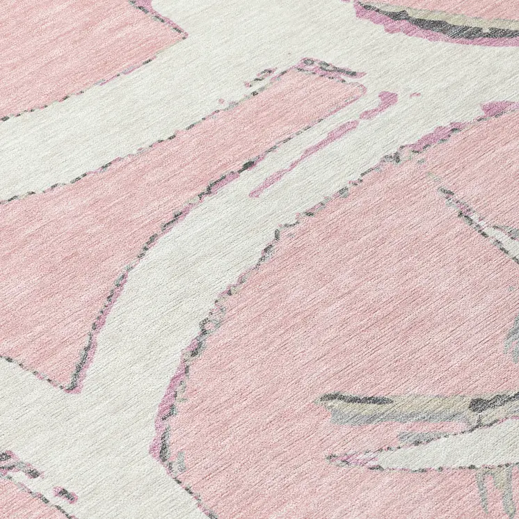 9' X 12' Pink Ivory And Gray Abstract Washable Indoor Outdoor Area Rug