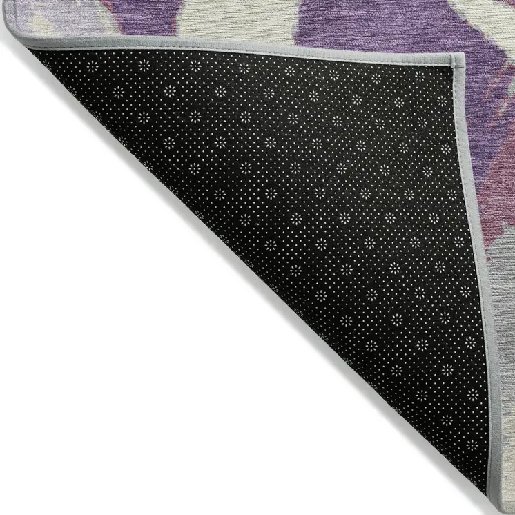 5' X 8' Purple Ivory And Gray Abstract Washable Indoor Outdoor Area Rug
