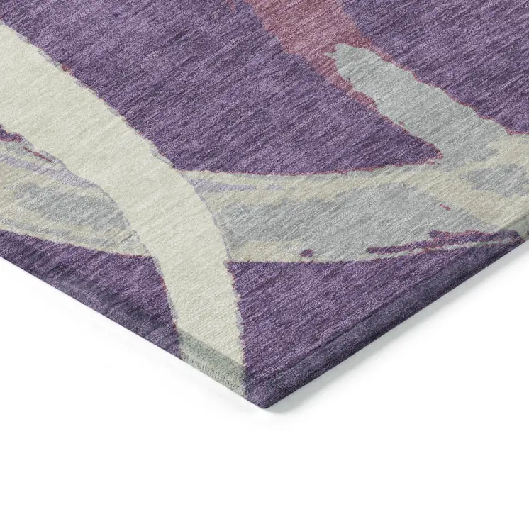 5' X 8' Purple Ivory And Gray Abstract Washable Indoor Outdoor Area Rug