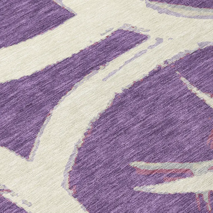 5' X 8' Purple Ivory And Gray Abstract Washable Indoor Outdoor Area Rug