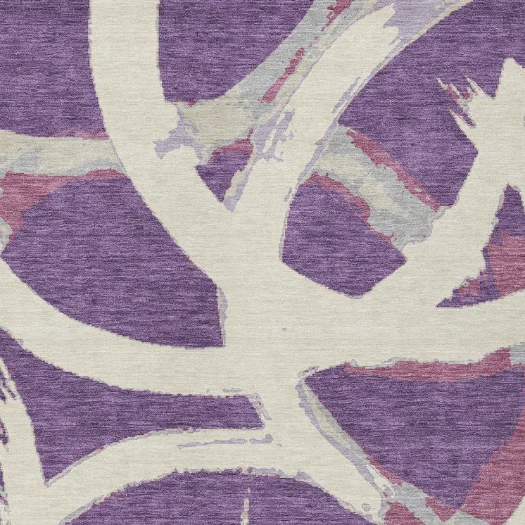9' X 12' Purple Ivory And Gray Abstract Washable Indoor Outdoor Area Rug