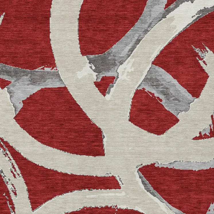 5' X 8' Red Beige And Gray Abstract Washable Indoor Outdoor Area Rug