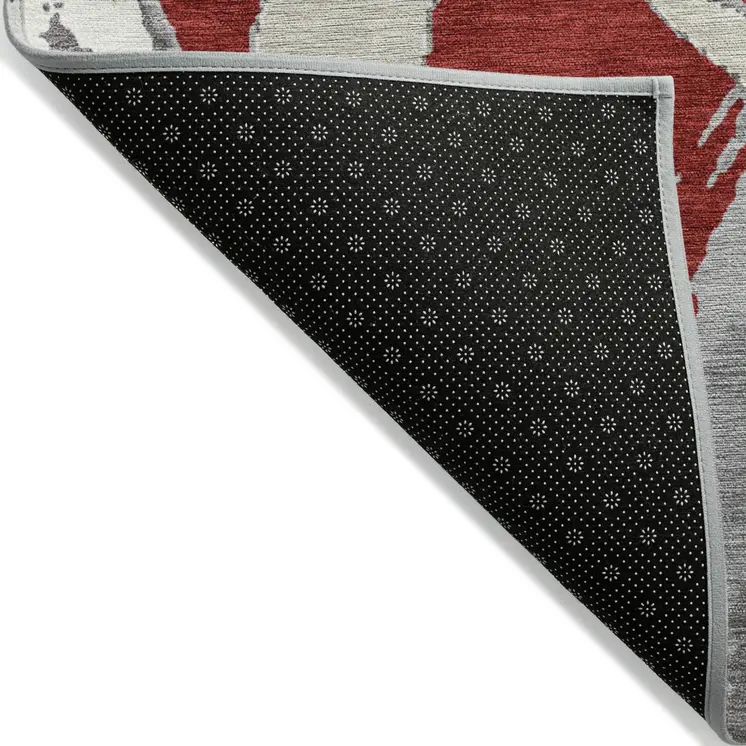 10' X 14' Red Beige And Gray Abstract Washable Indoor Outdoor Area Rug