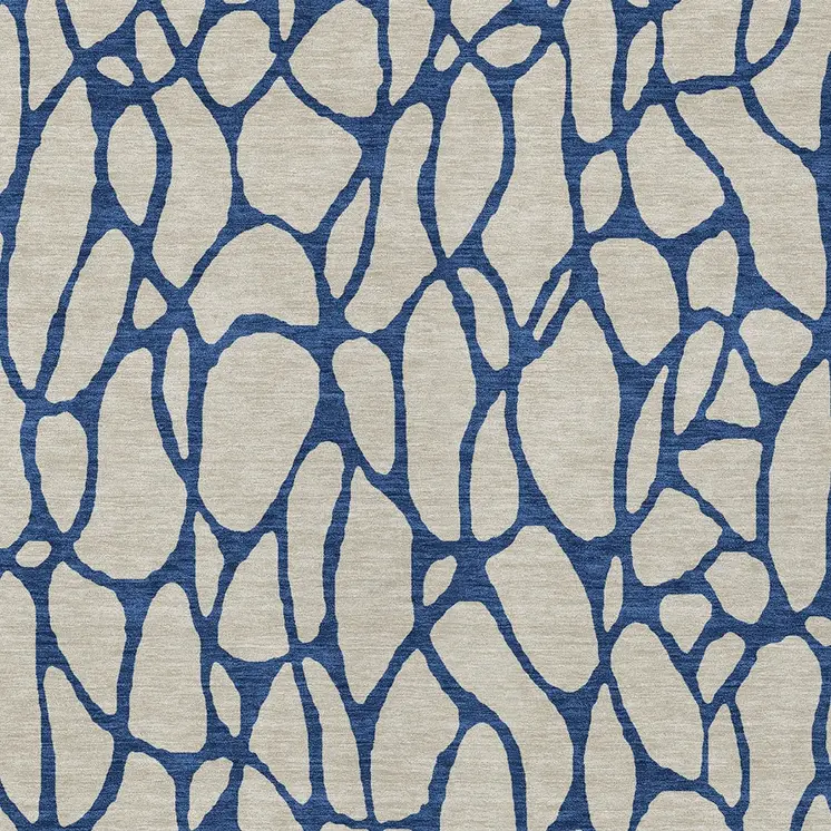 3' X 5' Beige And Blue Geometric Washable Indoor Outdoor Area Rug