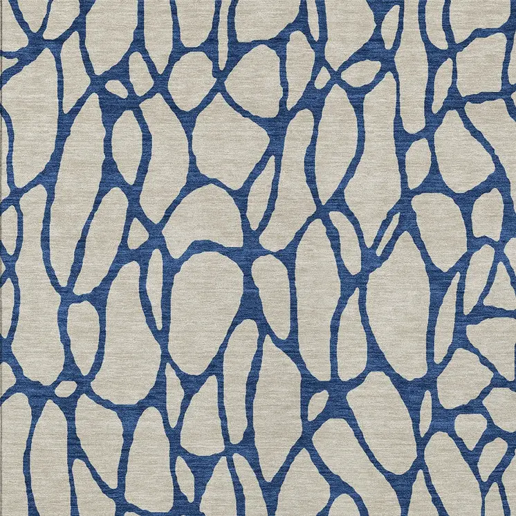 8' X 10' Beige And Blue Geometric Washable Indoor Outdoor Area Rug