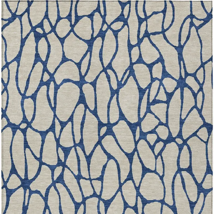 10' X 14' Beige And Blue Geometric Washable Indoor Outdoor Area Rug