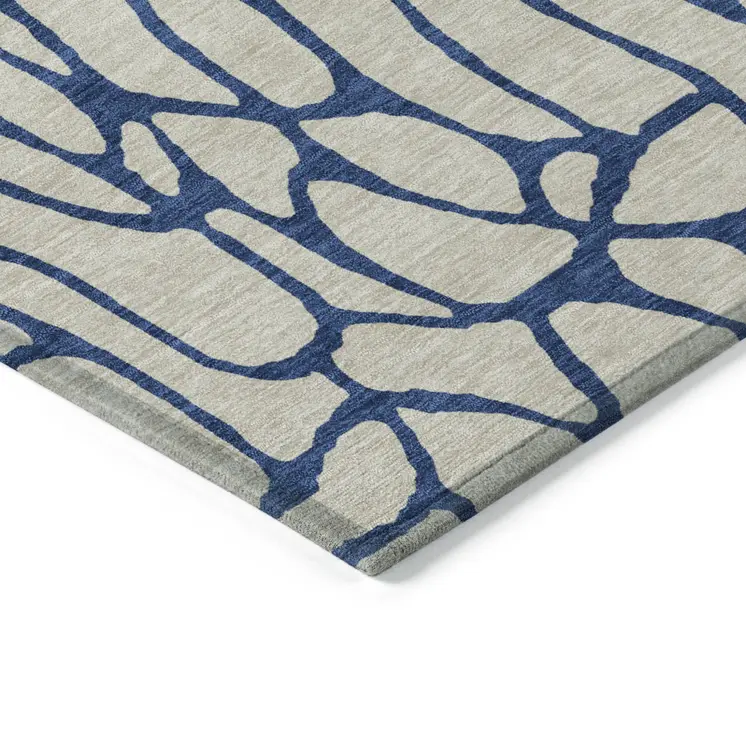 10' X 14' Beige And Blue Geometric Washable Indoor Outdoor Area Rug