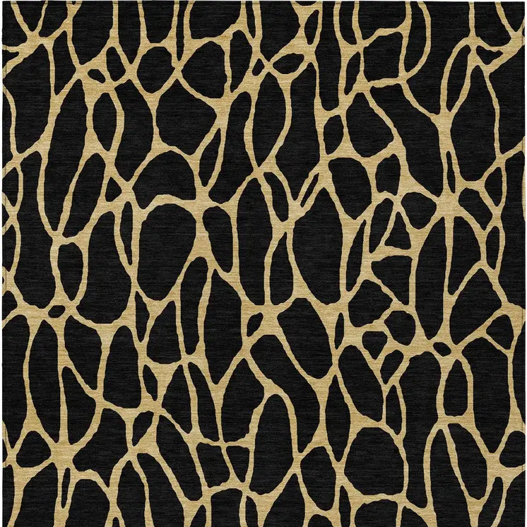 8' X 10' Black And Gold Geometric Washable Indoor Outdoor Area Rug