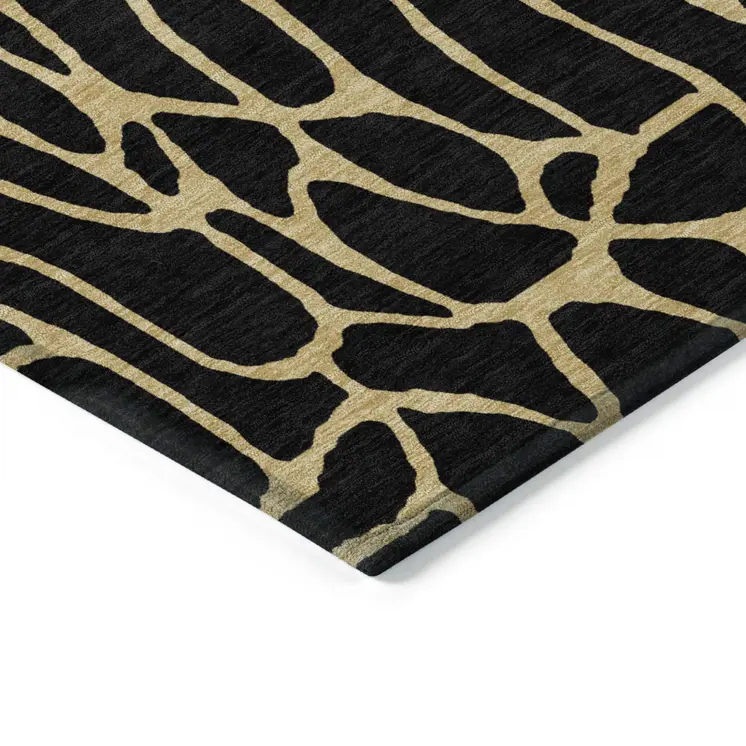 8' X 10' Black And Gold Geometric Washable Indoor Outdoor Area Rug