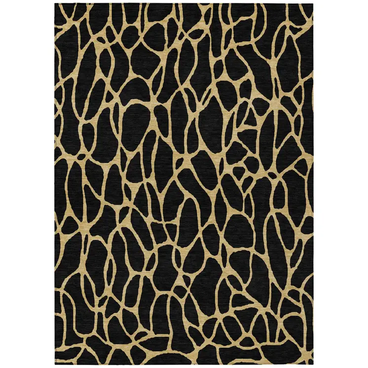 9' X 12' Black And Gold Geometric Washable Indoor Outdoor Area Rug