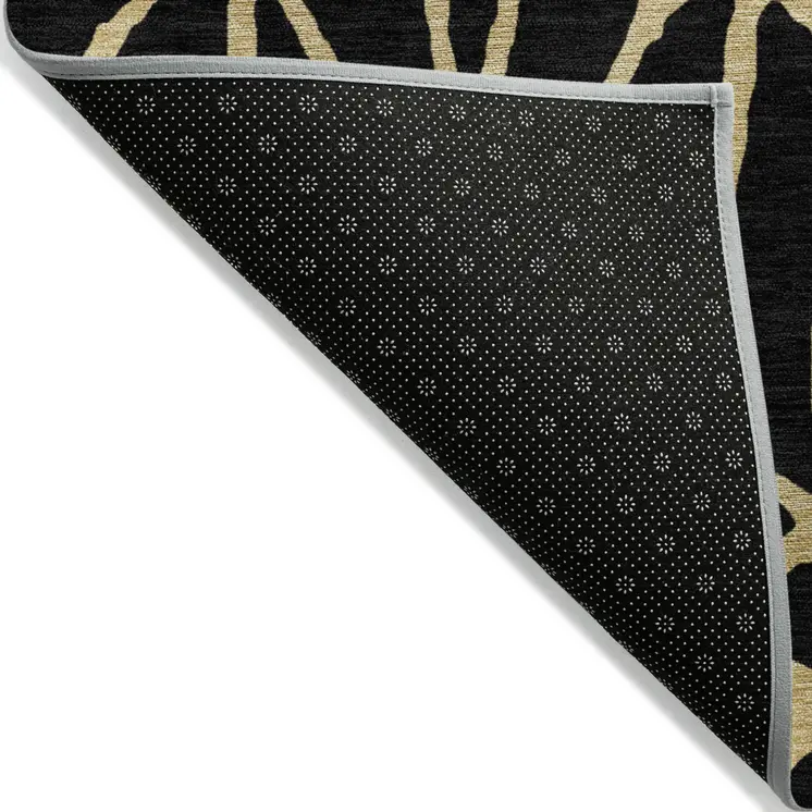9' X 12' Black And Gold Geometric Washable Indoor Outdoor Area Rug