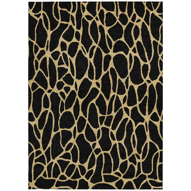 9' X 12' Black And Gold Geometric Washable Indoor Outdoor Area Rug