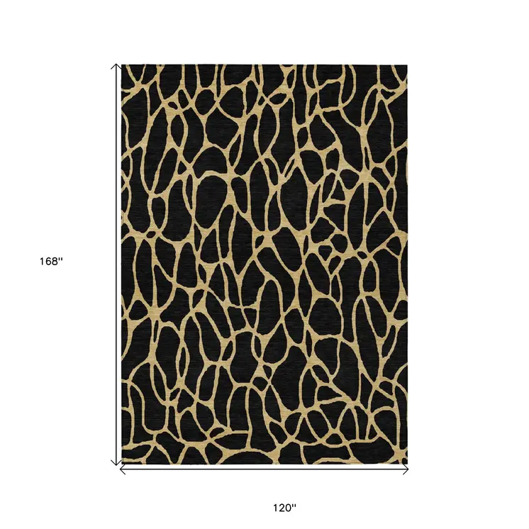 10' X 14' Black And Gold Geometric Washable Indoor Outdoor Area Rug