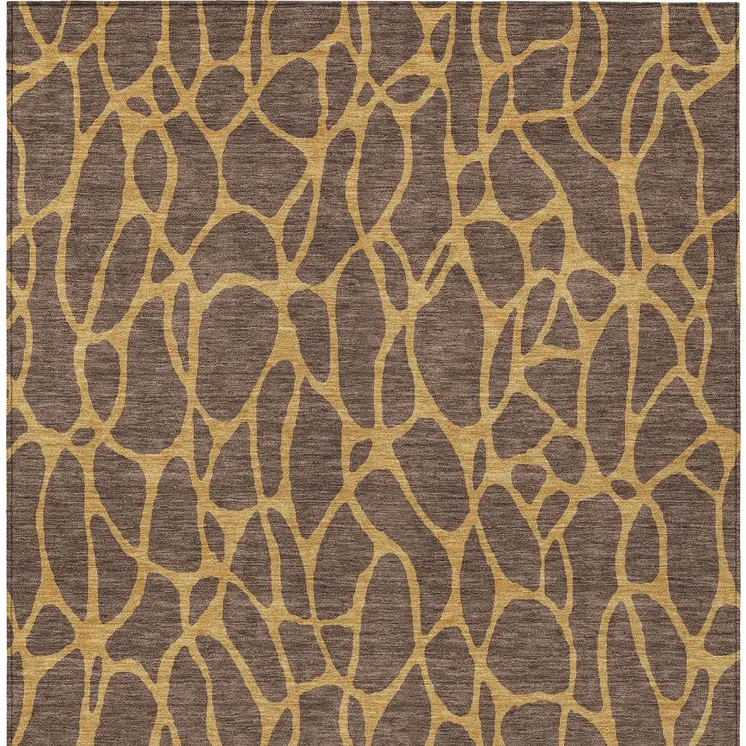 3' X 5' Brown And Gold Geometric Washable Indoor Outdoor Area Rug